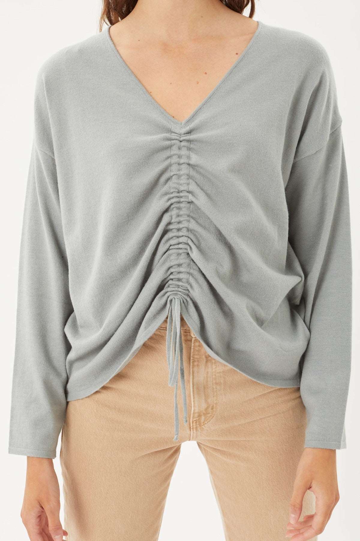 A V-neckline Drawstring Ruched Top A V-neckline Drawstring Ruched Top - M&R CORNER M&R CORNER