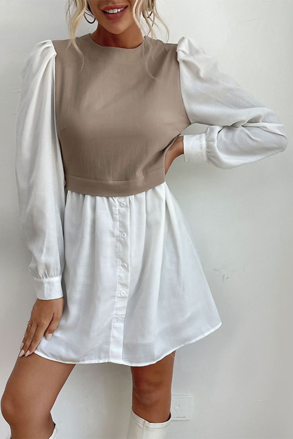 Layered Two-Tone Mini Shirt Dress