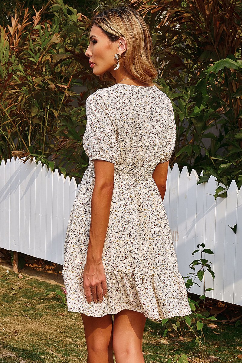 Floral Tie Neck Ruffled Dress
