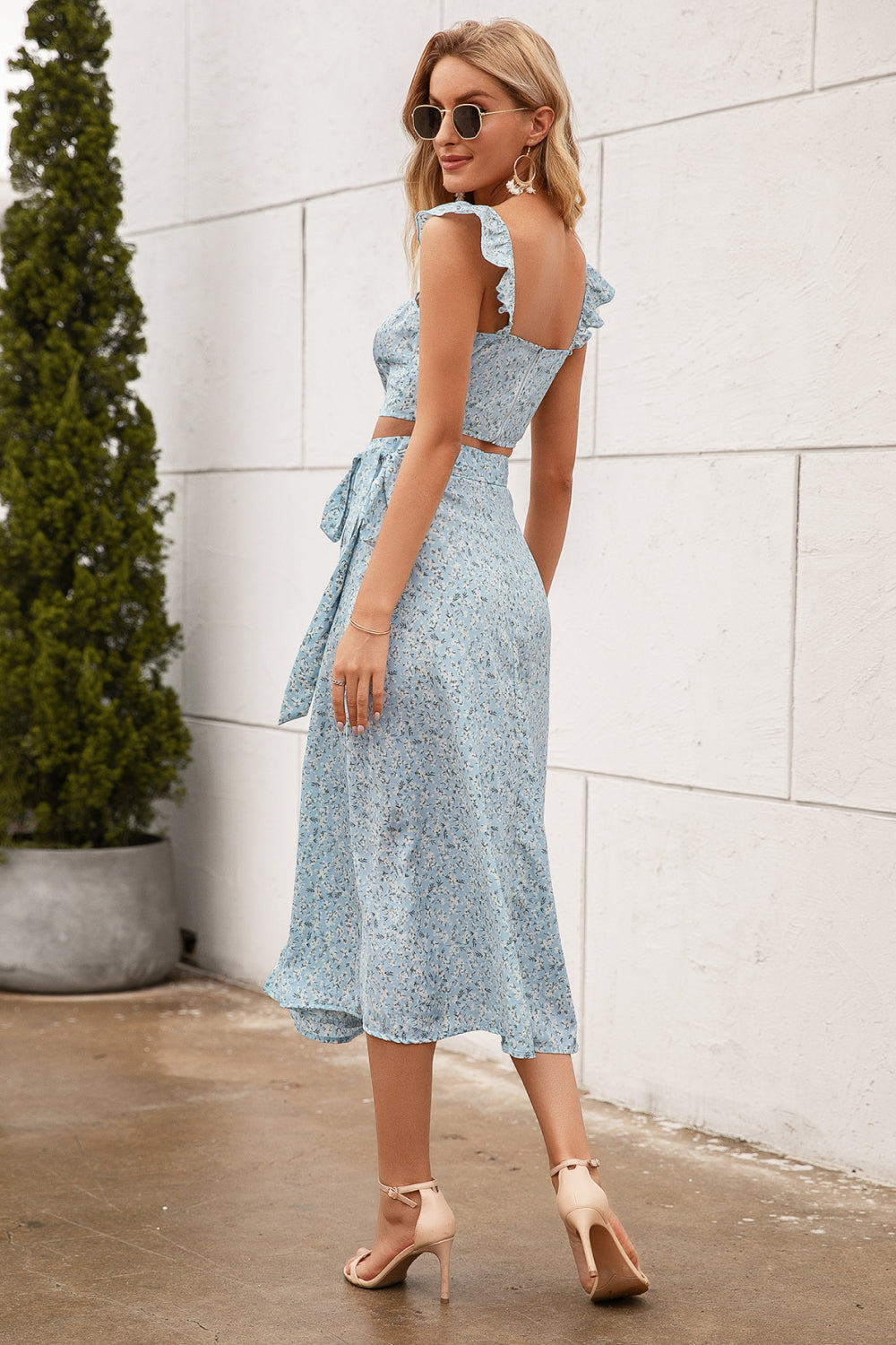 Ditsy Floral Cropped Top and Midi Wrap Skirt Set