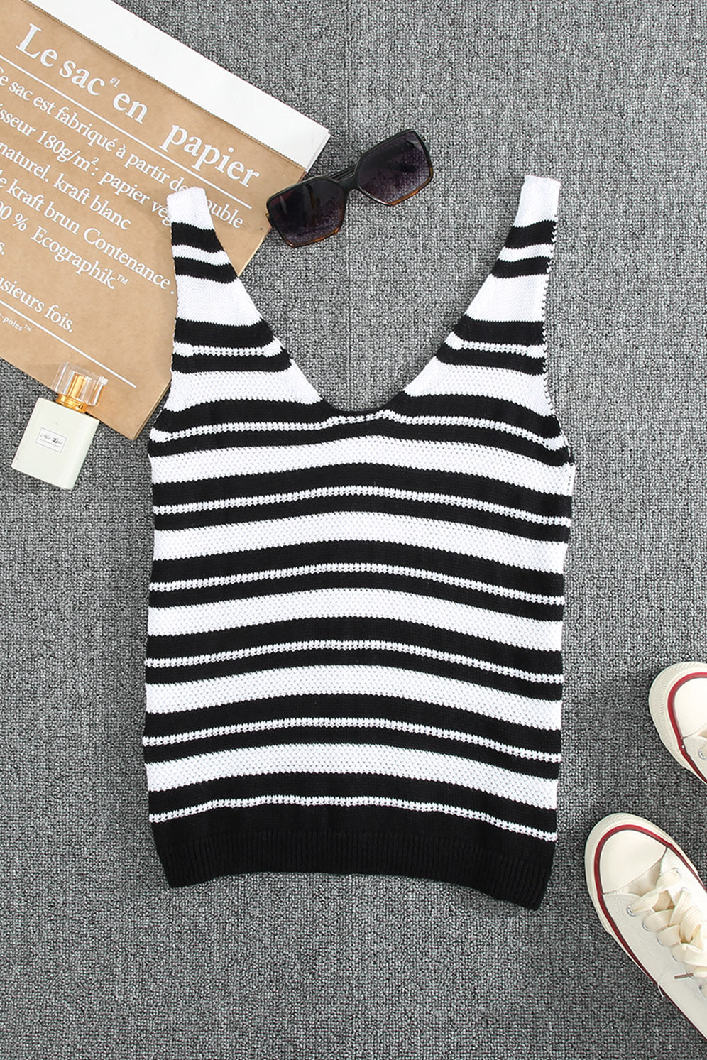 Striped V-Neck Knit Tank