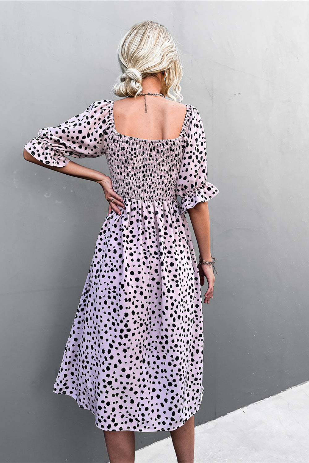 Printed Off-Shoulder Smocked Midi Dress
