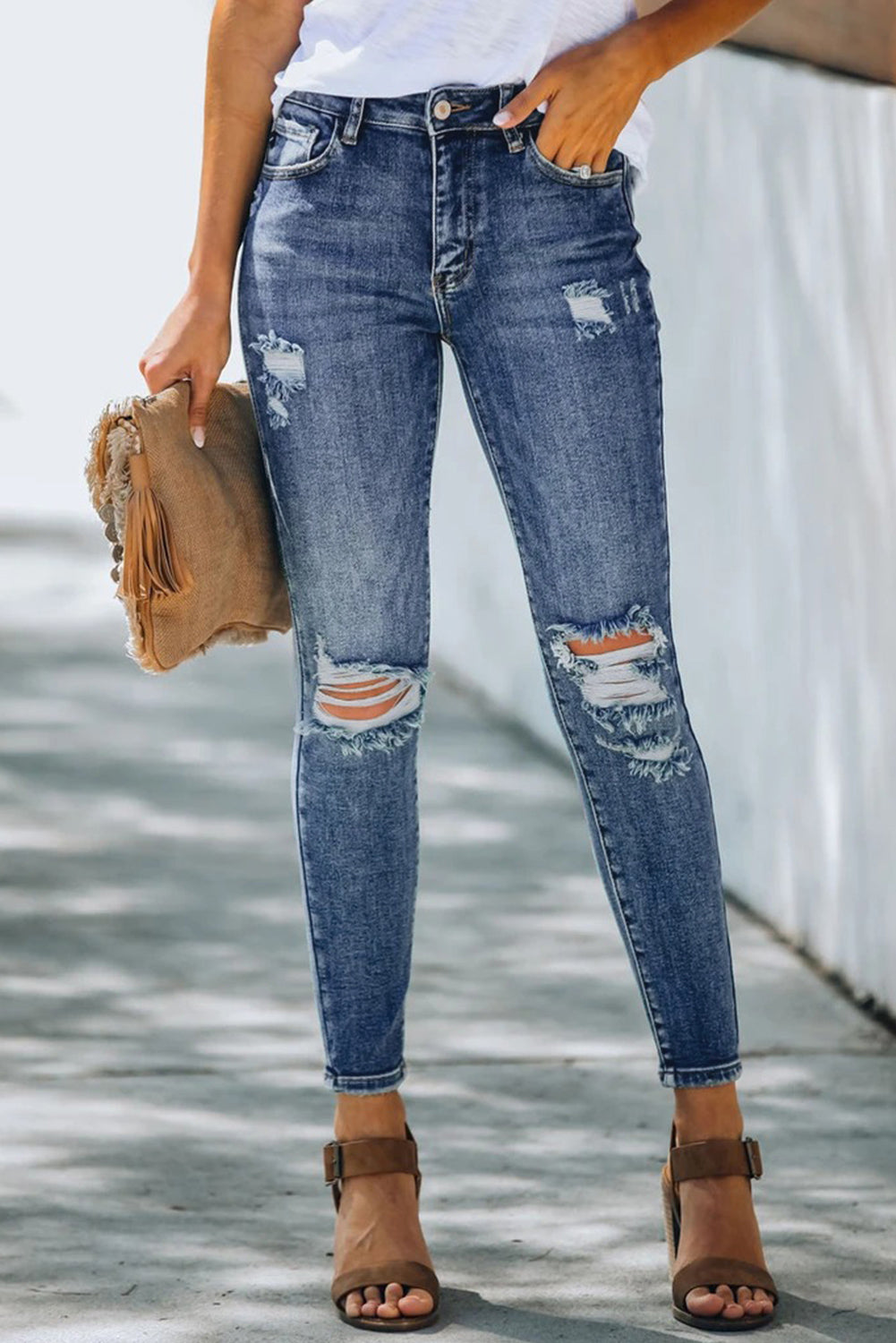 High Rise Distressed Skinny Jeans