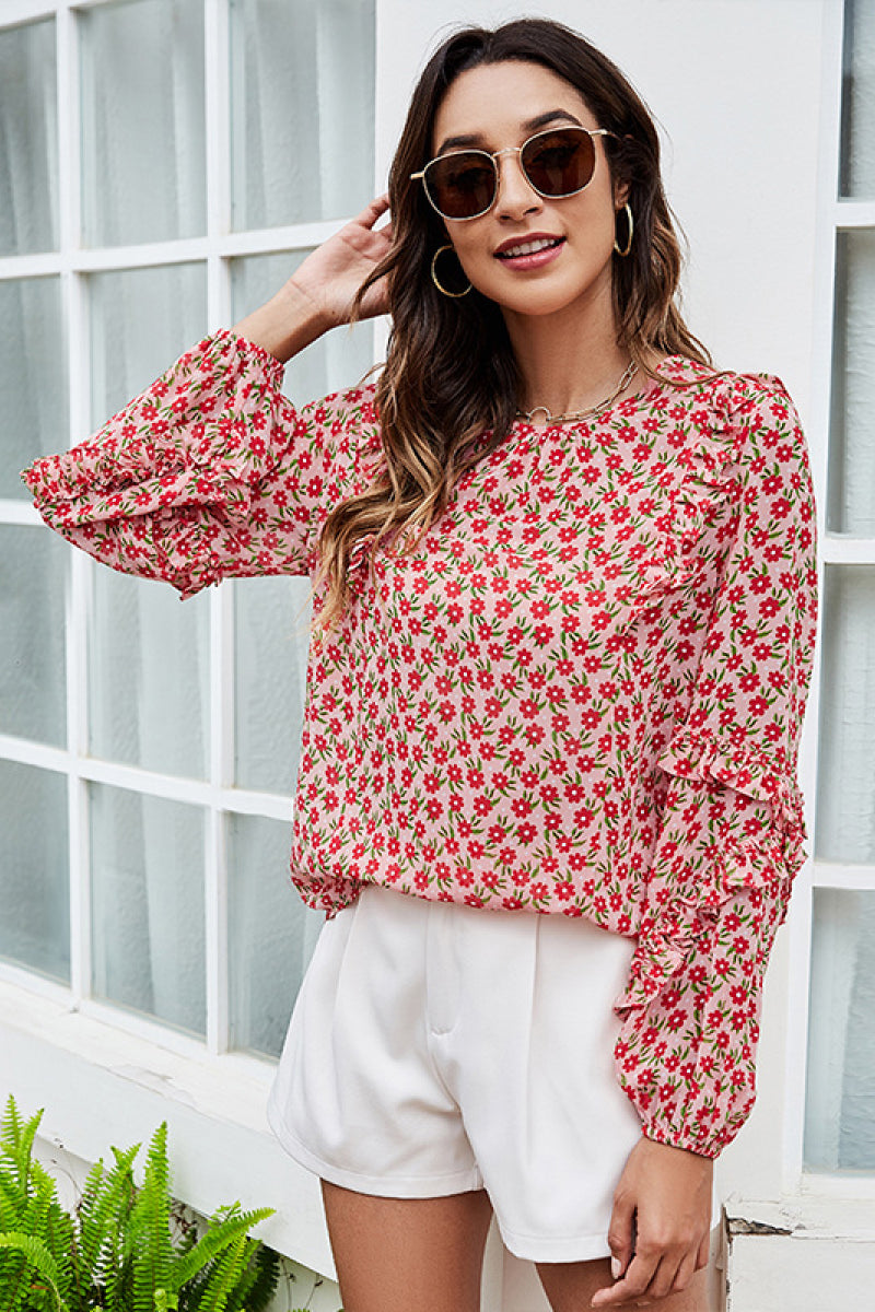 Ditsy Floral Long Sleeve Ruffle Blouse