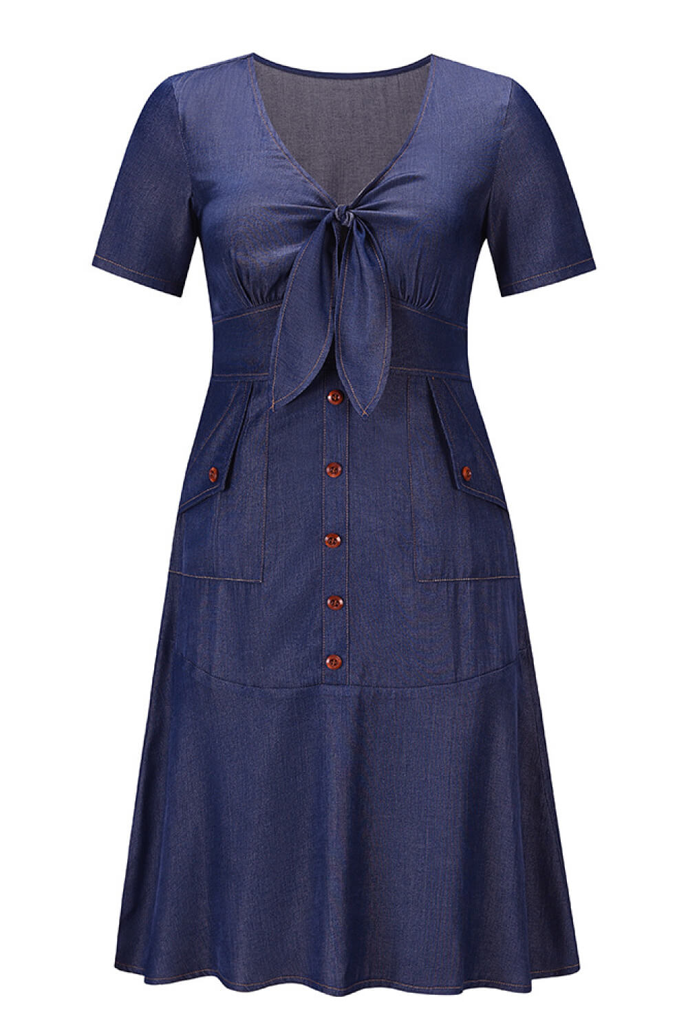 Tie-Front Decorative Button Fishtail Dress