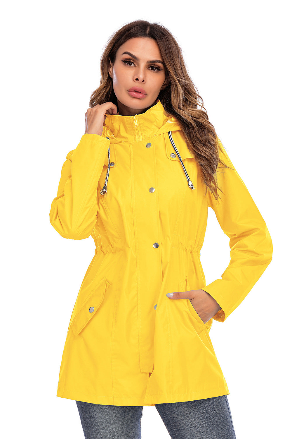 Snap & Zipper Front Hoodie Raincoat