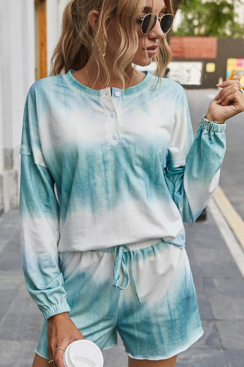 Tie Dye Long Sleeve Top and Shorts Lounge Set