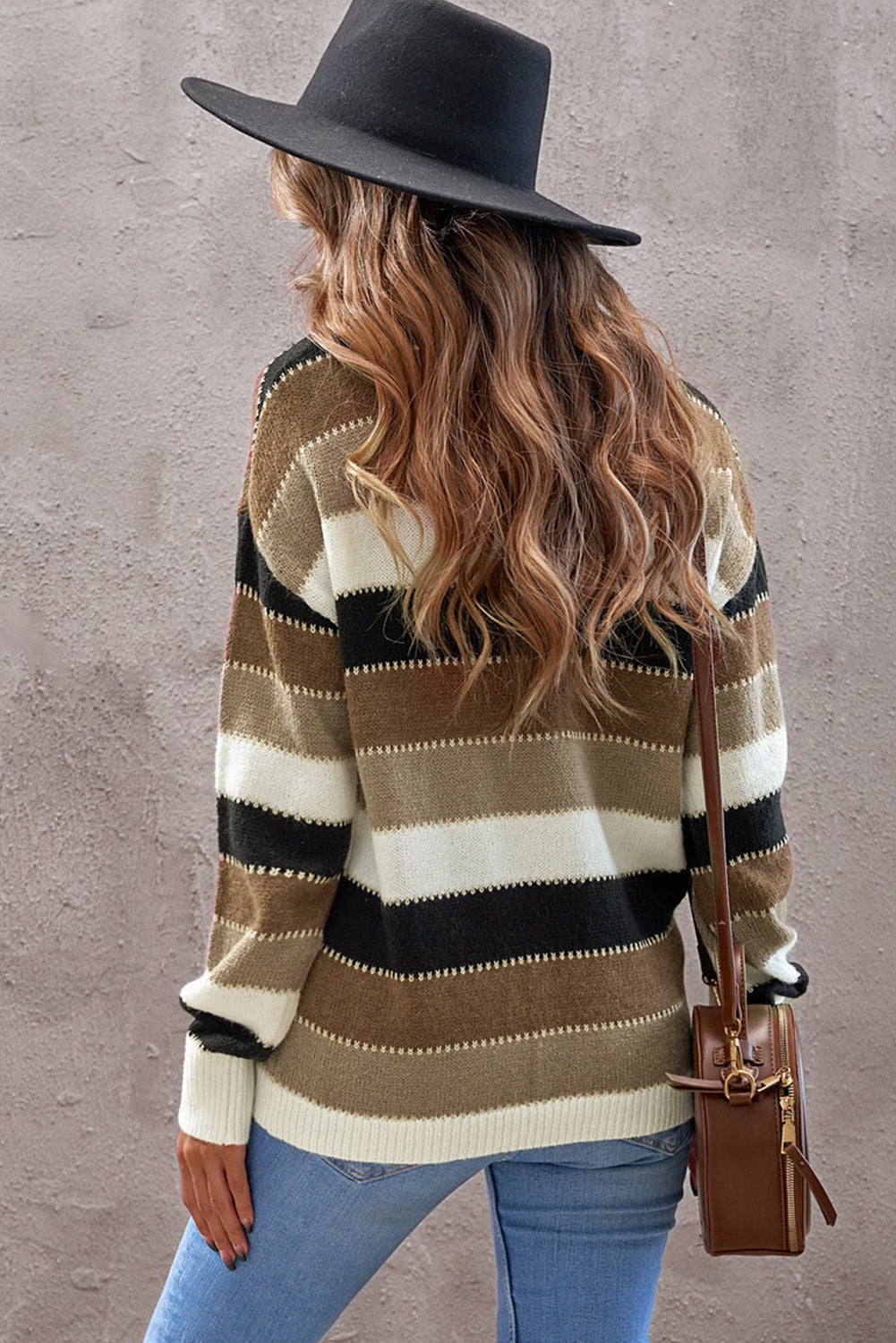 Striped Drop Shoulder Knitted Sweater Striped Drop Shoulder Knitted Sweater - M&R CORNER Trendsi