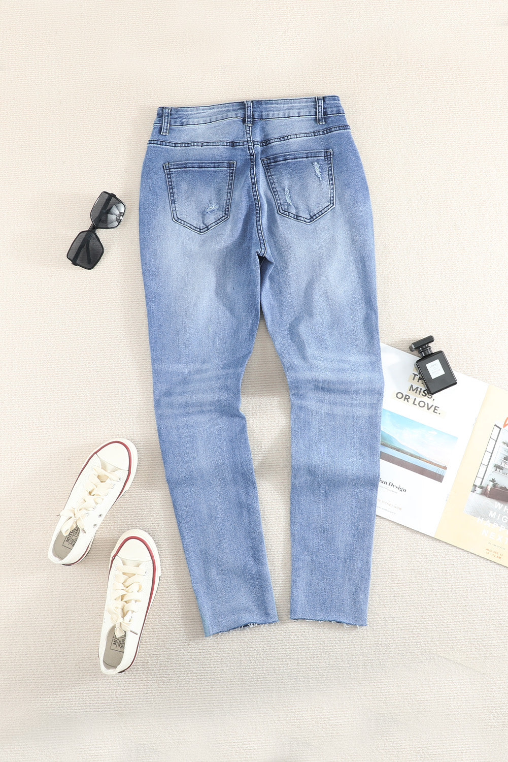 Button Fly Distressed Skinny Jeans
