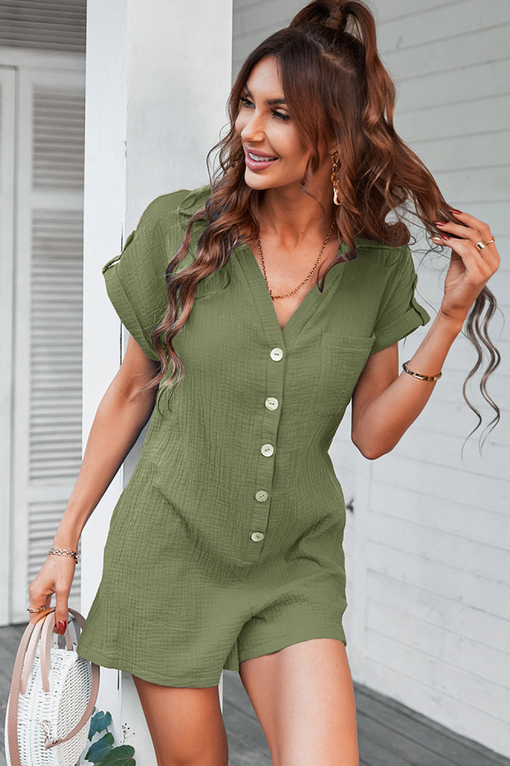 Button Down Johnny Collar Romper