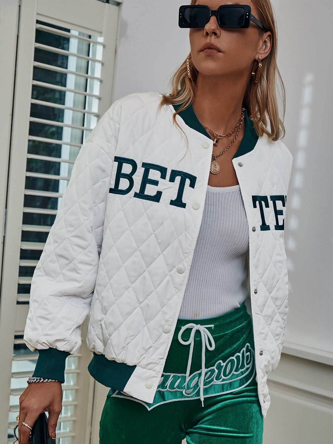 BETTER Snap Front Quilted Bomber Jacket