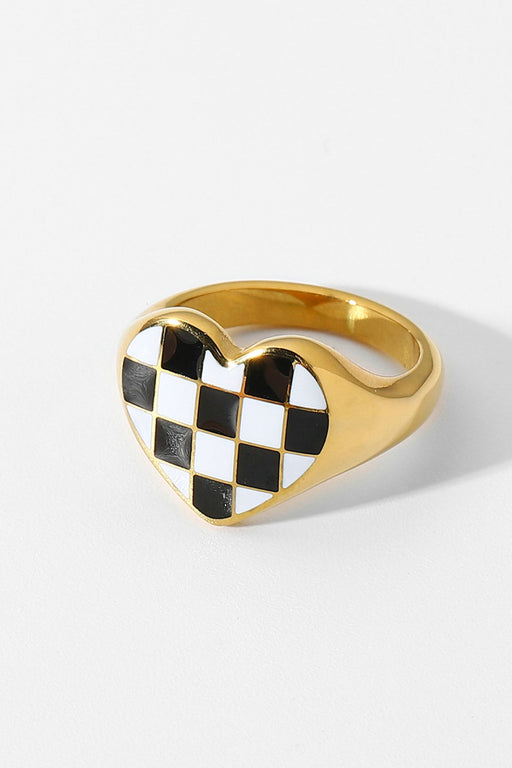 Checkerboard Heart Ring Checkerboard Heart Ring - M&R CORNER Trendsi Checkered/Gold / 6
