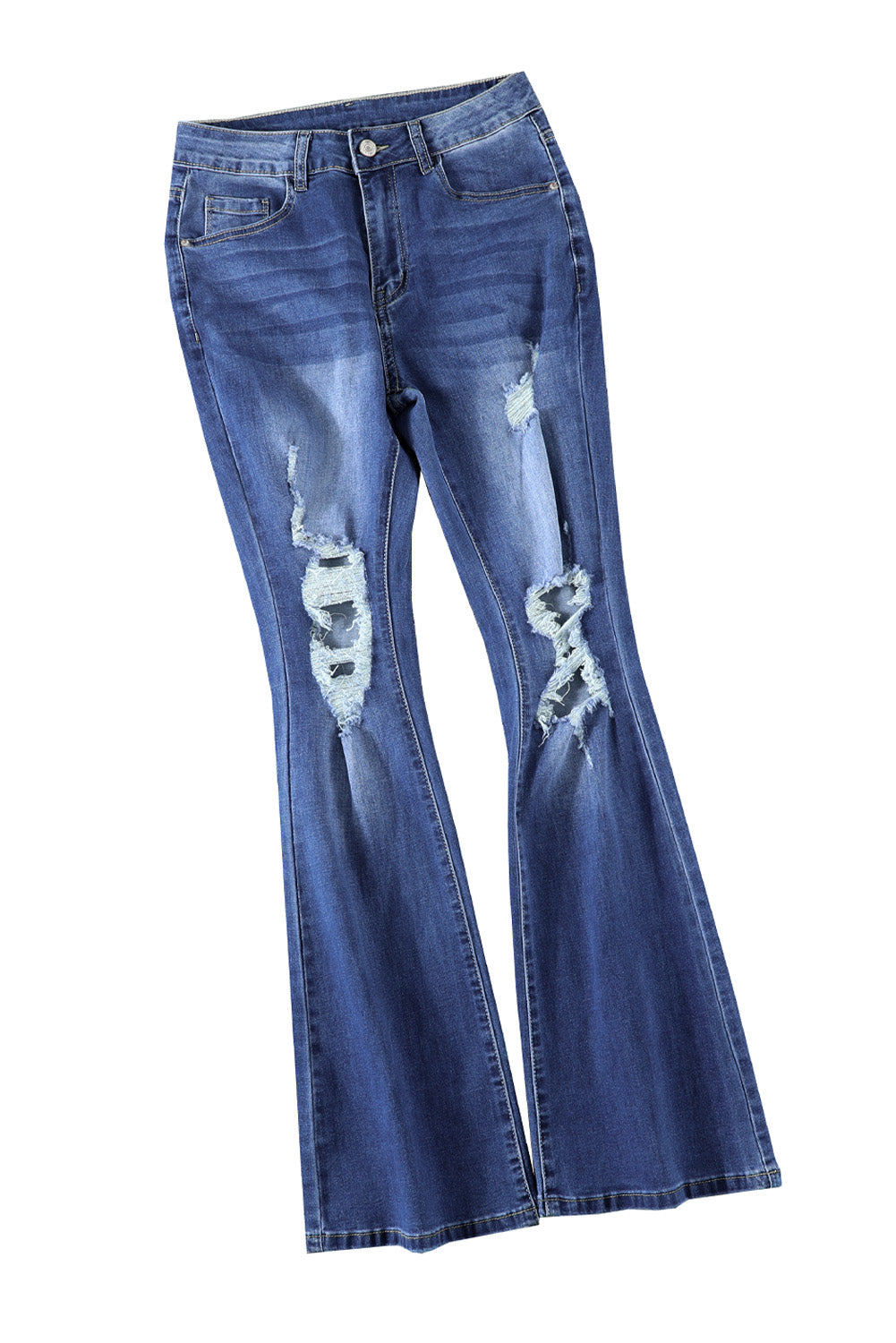 Mid Rise Distressed Flared Jeans