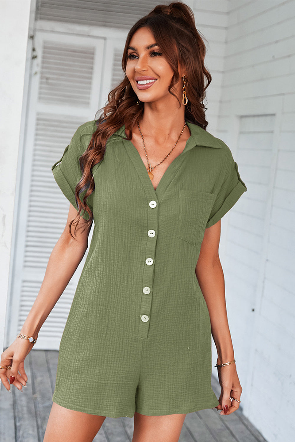 Button Down Johnny Collar Romper