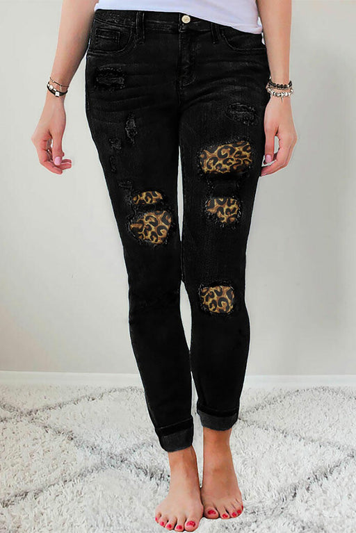 Leopard Patch Skinny Jeans Leopard Patch Skinny Jeans - M&R CORNERJeans M&R CORNER Black / XL