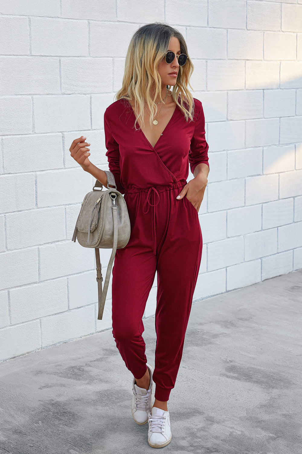 Surplice Neck Tapered Leg Jumpsuit