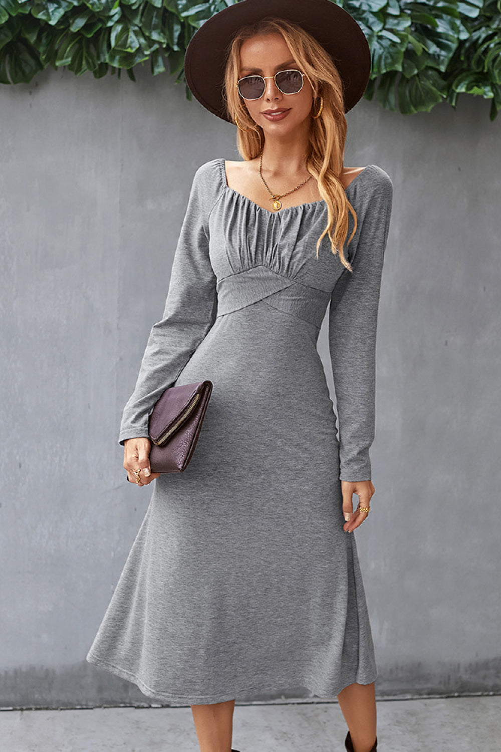 Tie Back Ruched Long Sleeve Dress