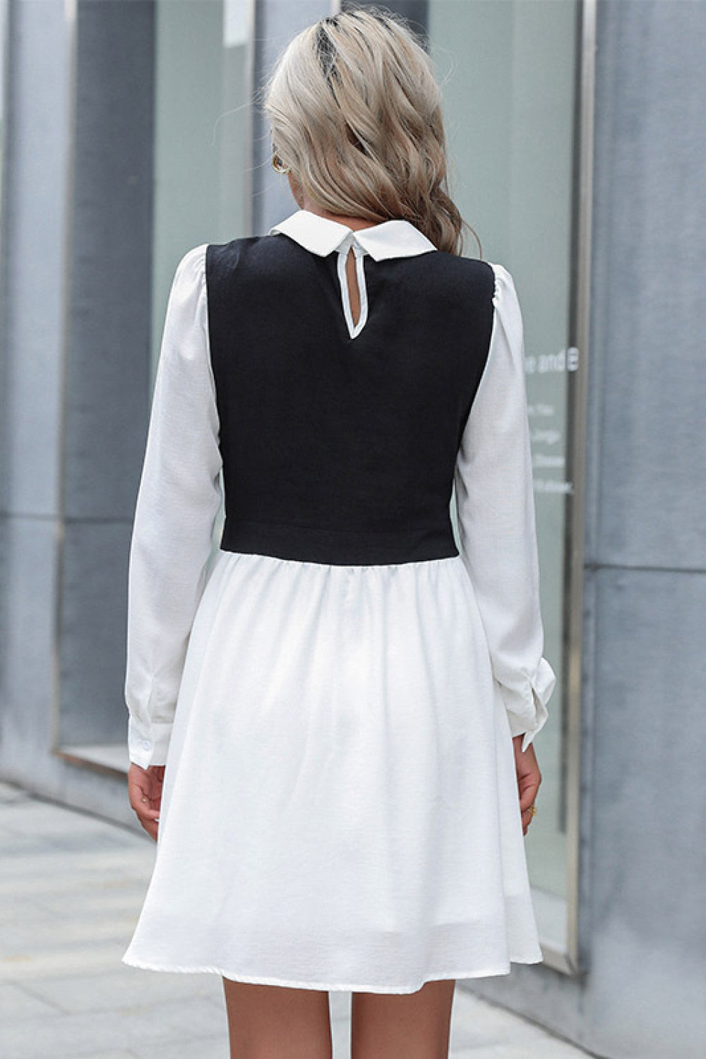 Two-Tone Collared Shirt Dress
