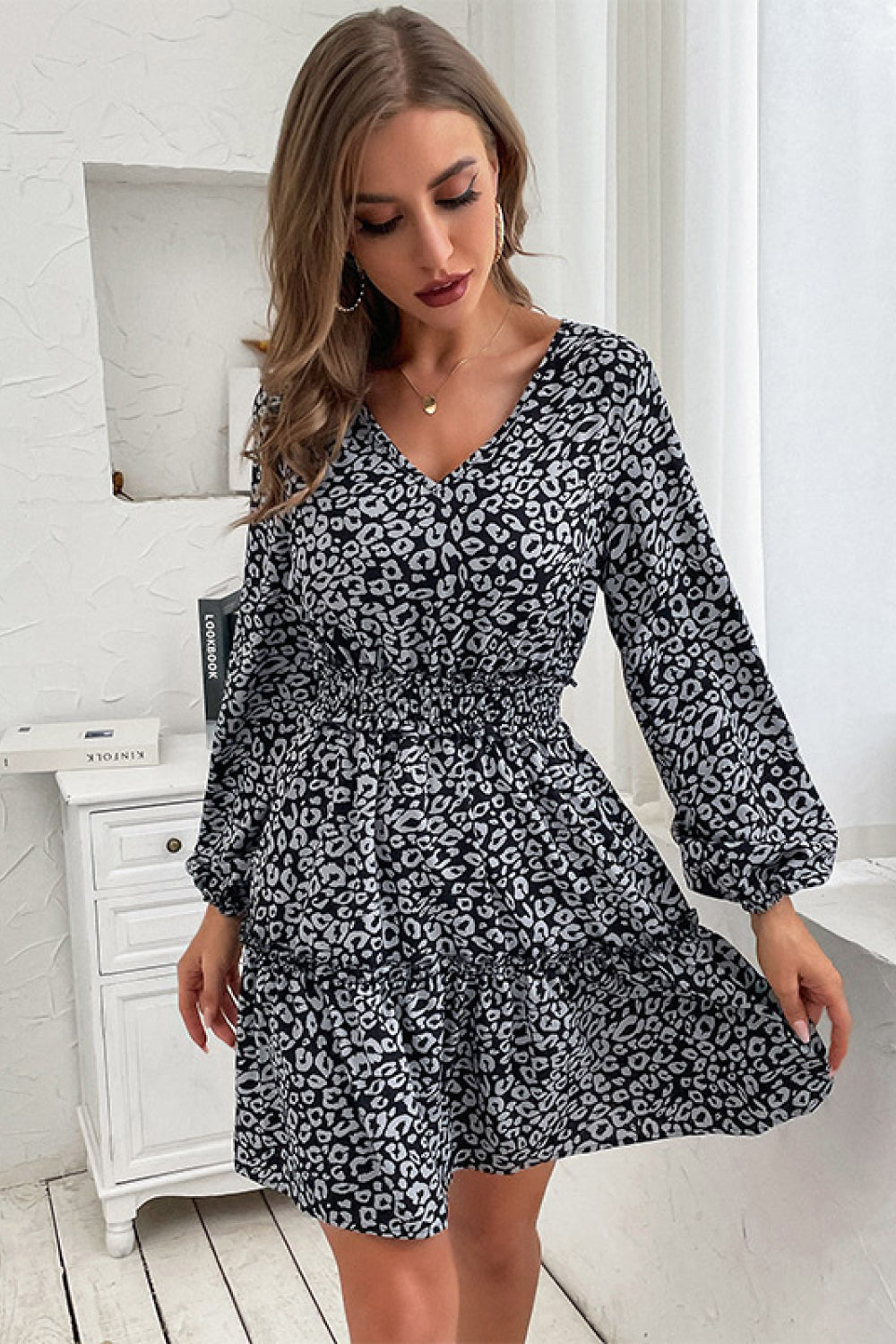 Leopard Print Frill Trim Mini Dress