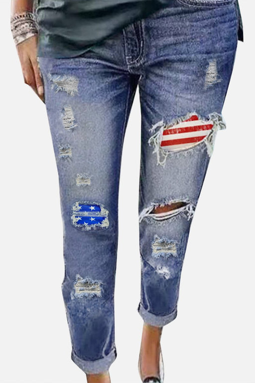 Stripes and Stars Patches Ripped Jeans Stripes and Stars Patches Ripped Jeans - M&R CORNERPants Trendsi