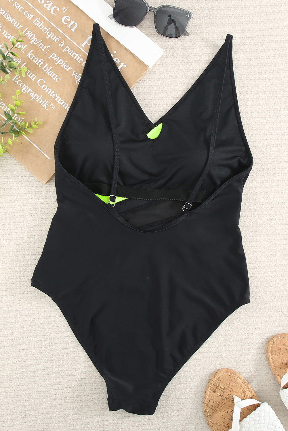 Color Block Mesh Backless One-Piece Swimsuit