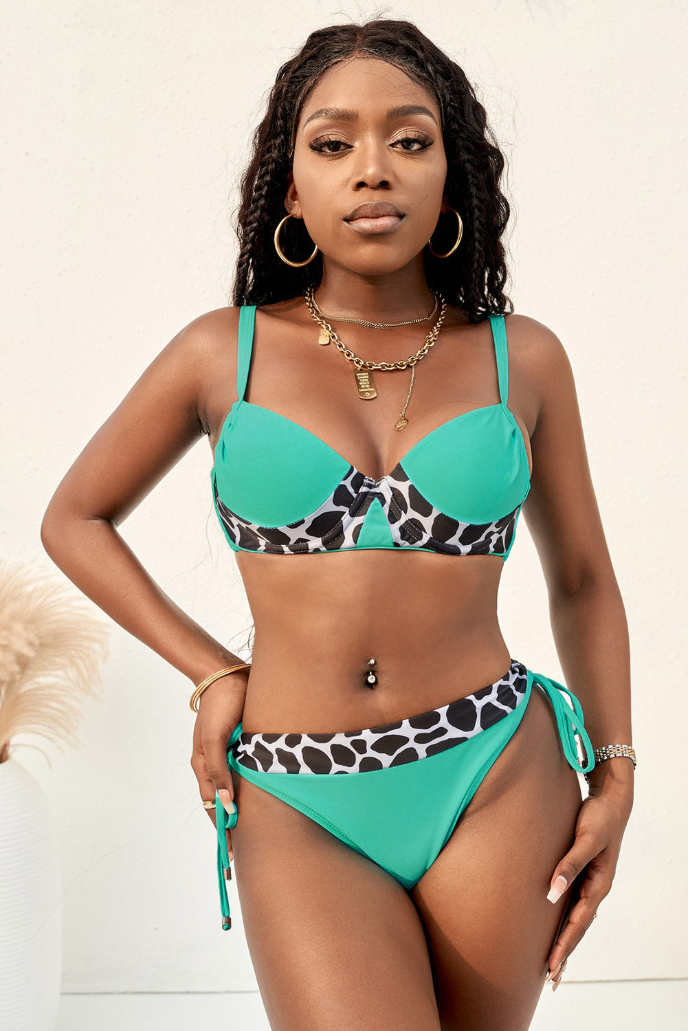 Leopard Trim Bikini Set