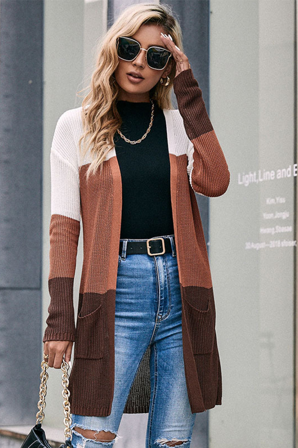 Color Block Longline Cardigan with Pockets
