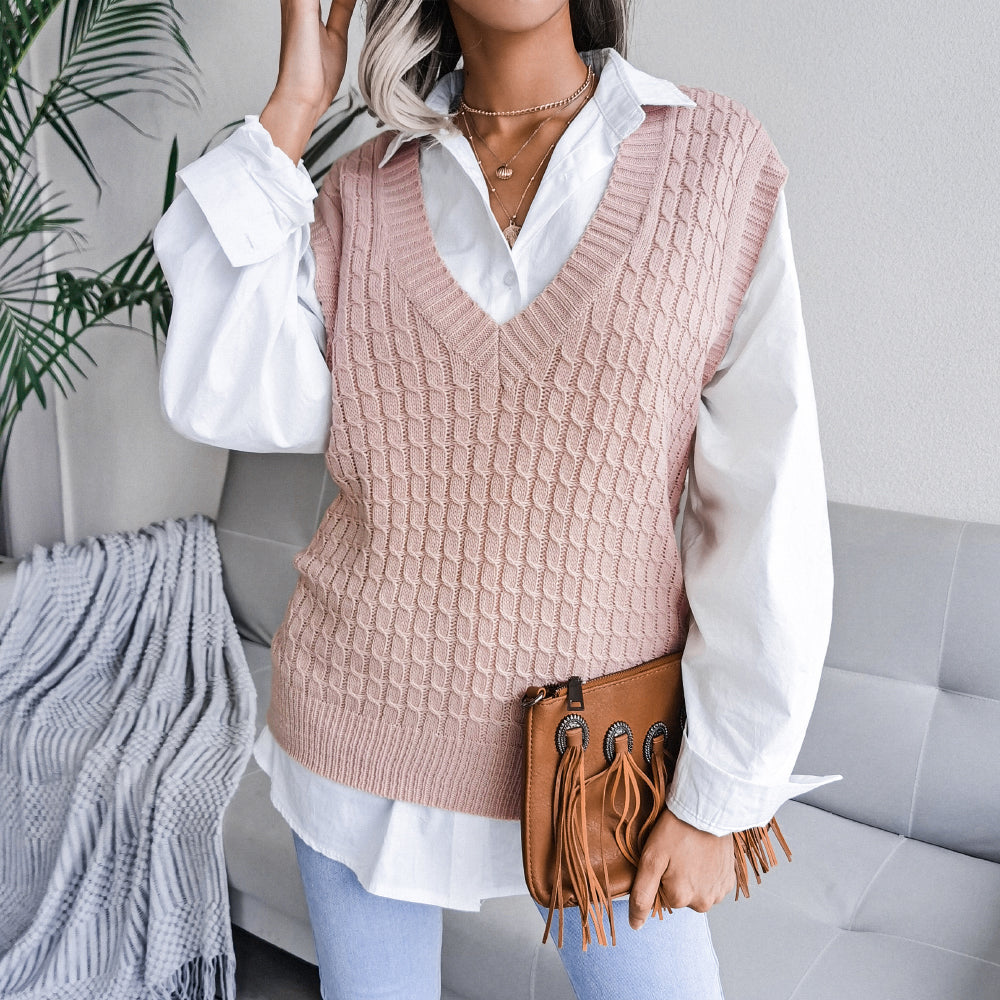 Cable-Knit Capped Sleeve Sweater Vest