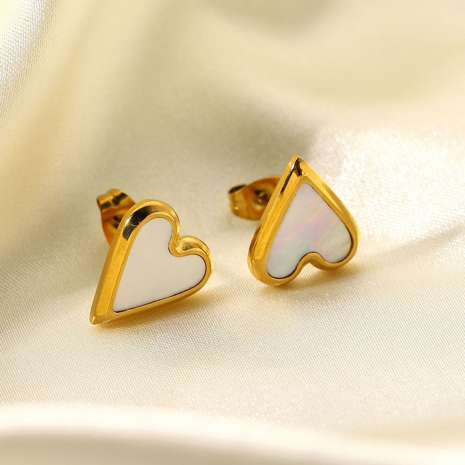 Shell Heart Stud Earrings Shell Heart Stud Earrings - M&R CORNER Trendsi Gold/White / One Size