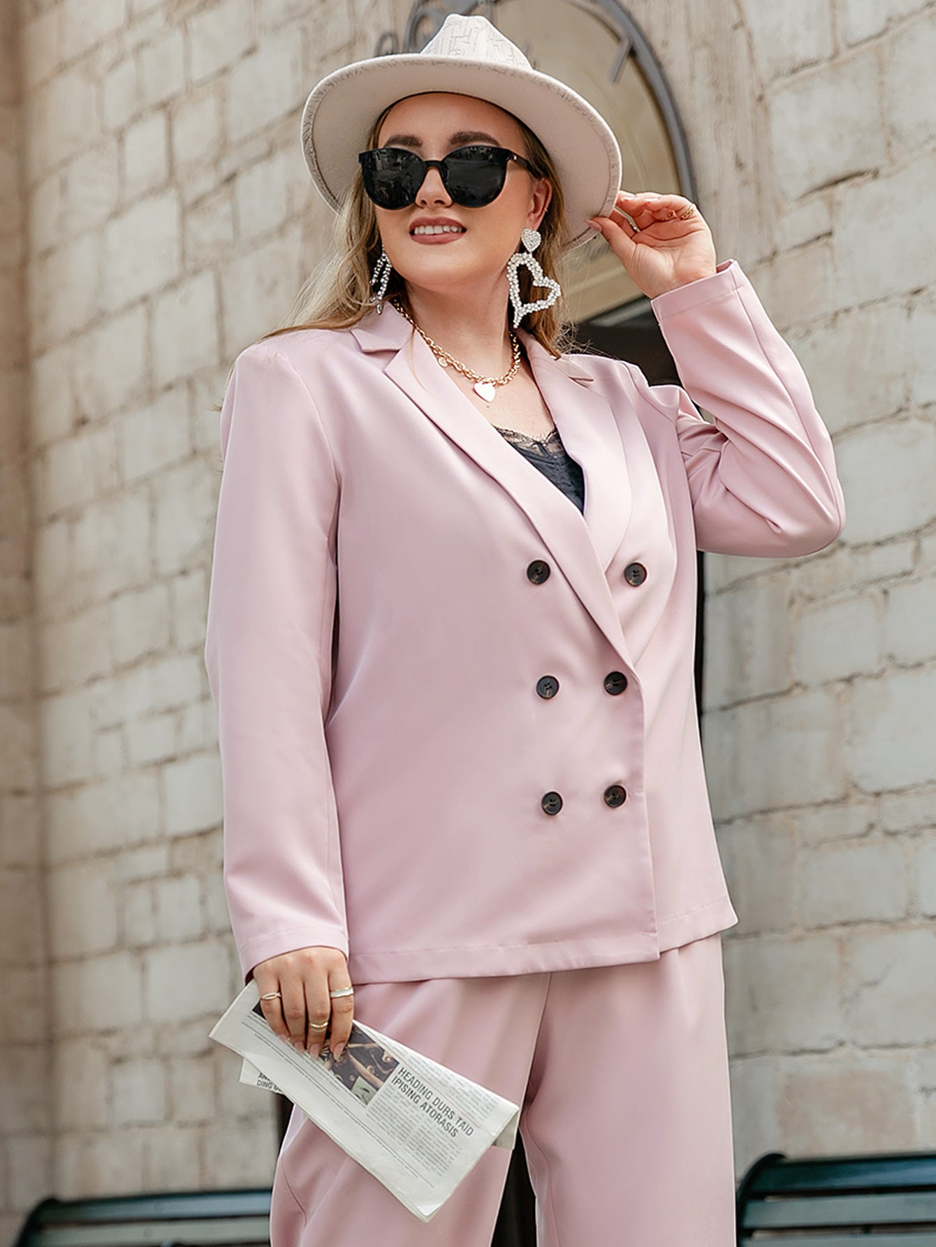 Plus Size Double-Breasted Long Sleeve Blazer