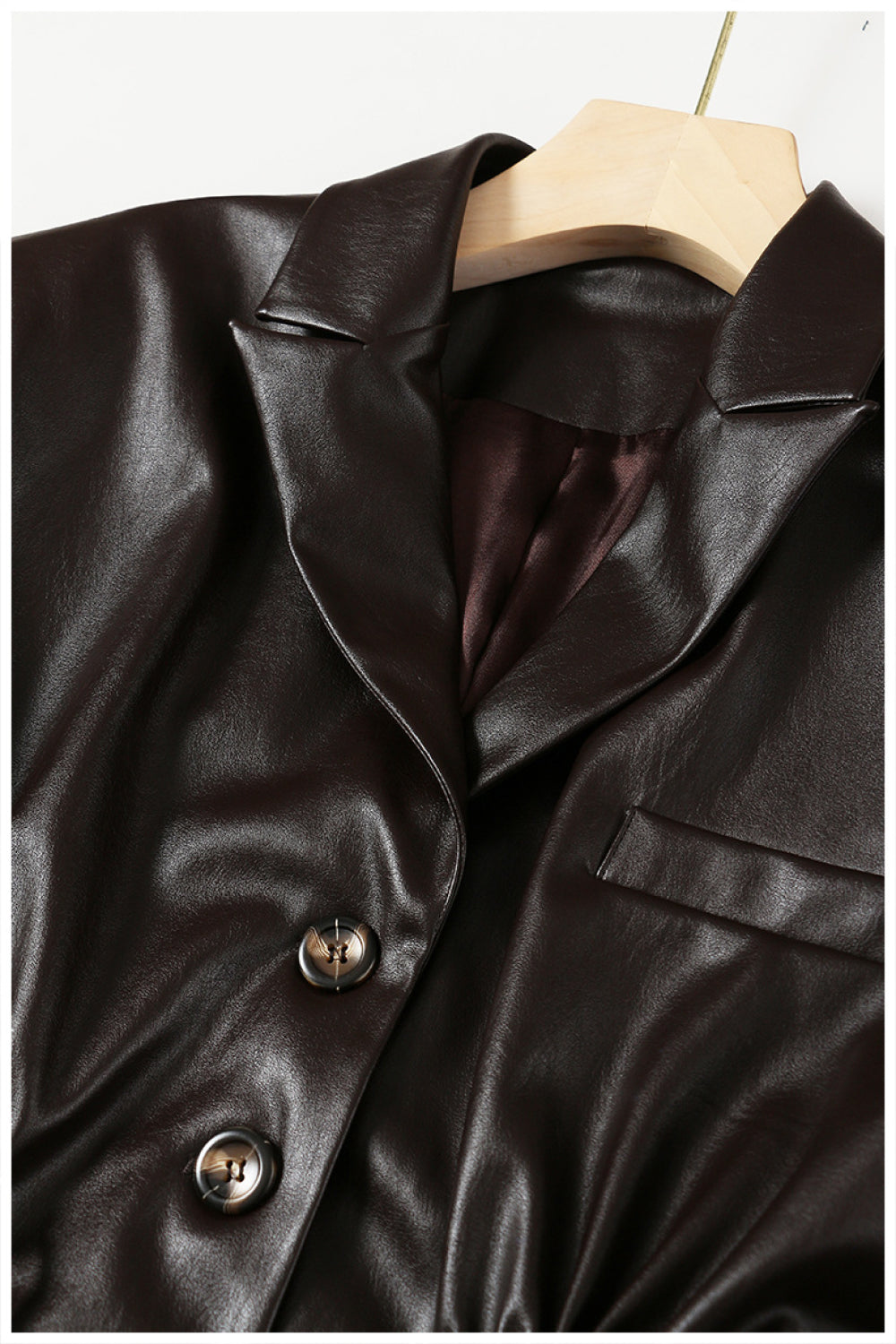GAWQO Drawstring Waist PU Leather Coat