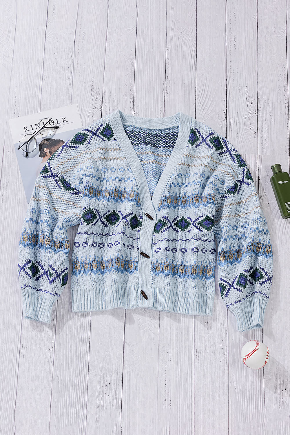 Fair Isle V-Neck Button Front Cardigan