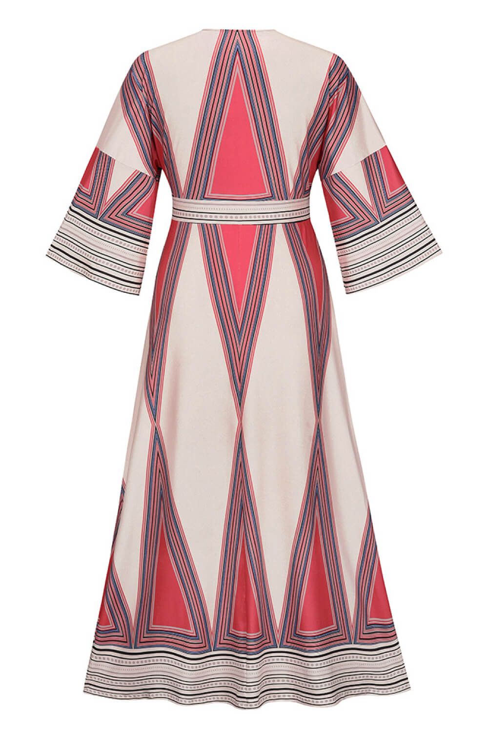 Geometric Print Plunge Bell Sleeve Maxi Dress