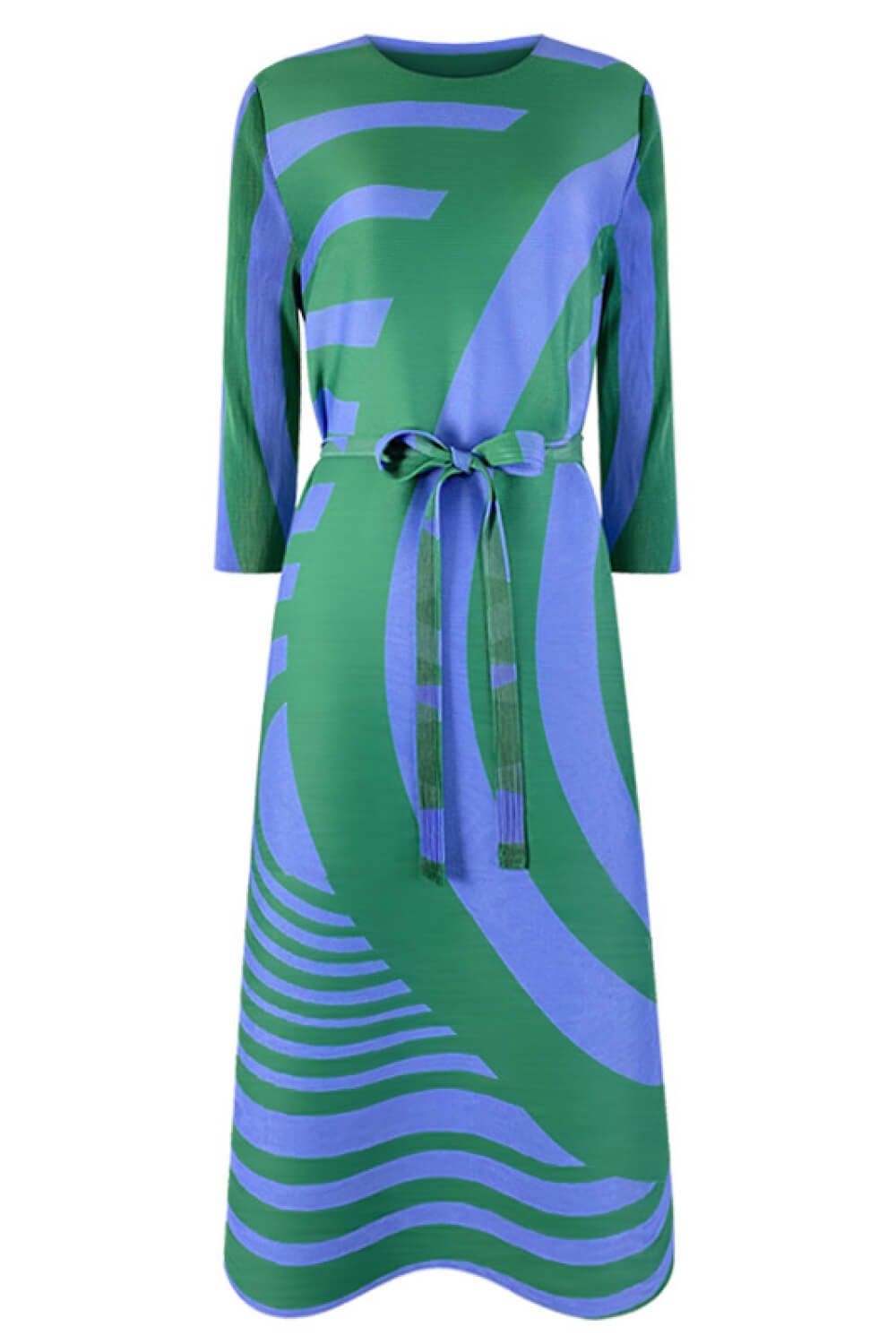 Geometric Pleated Three-Quarter Sleeve Maxi Dress