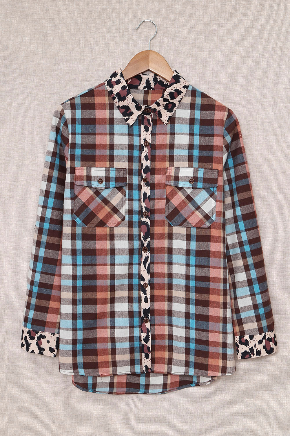 Plaid Contrast Leopard Print Shirt Jacket