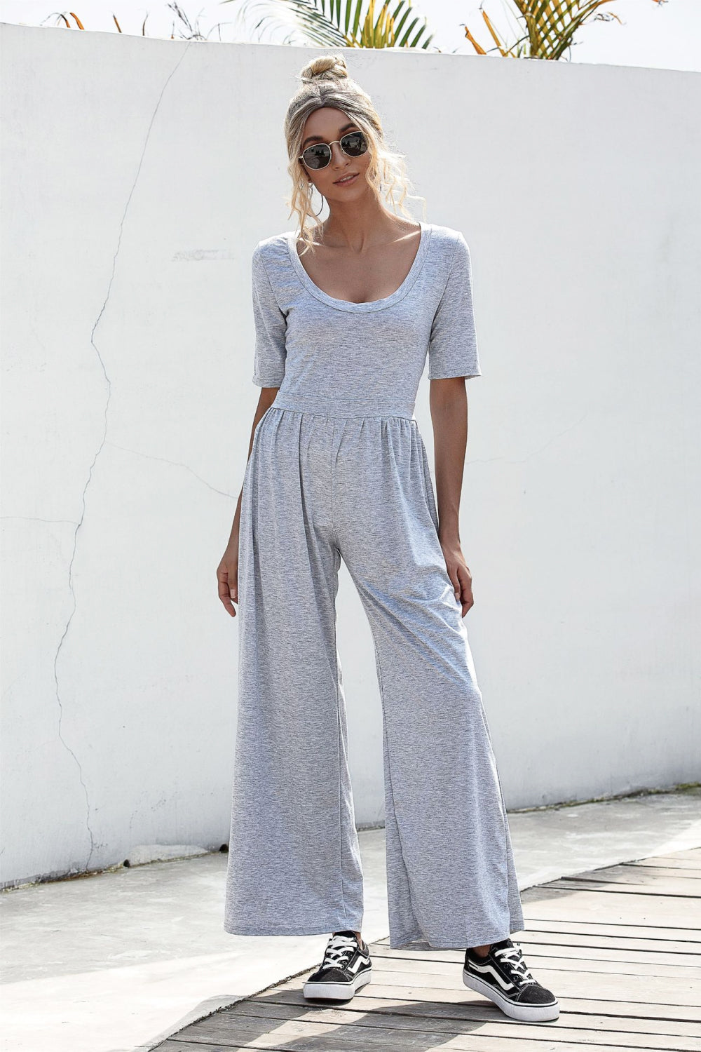 Scoop Neck Wide Leg Jumpsuit