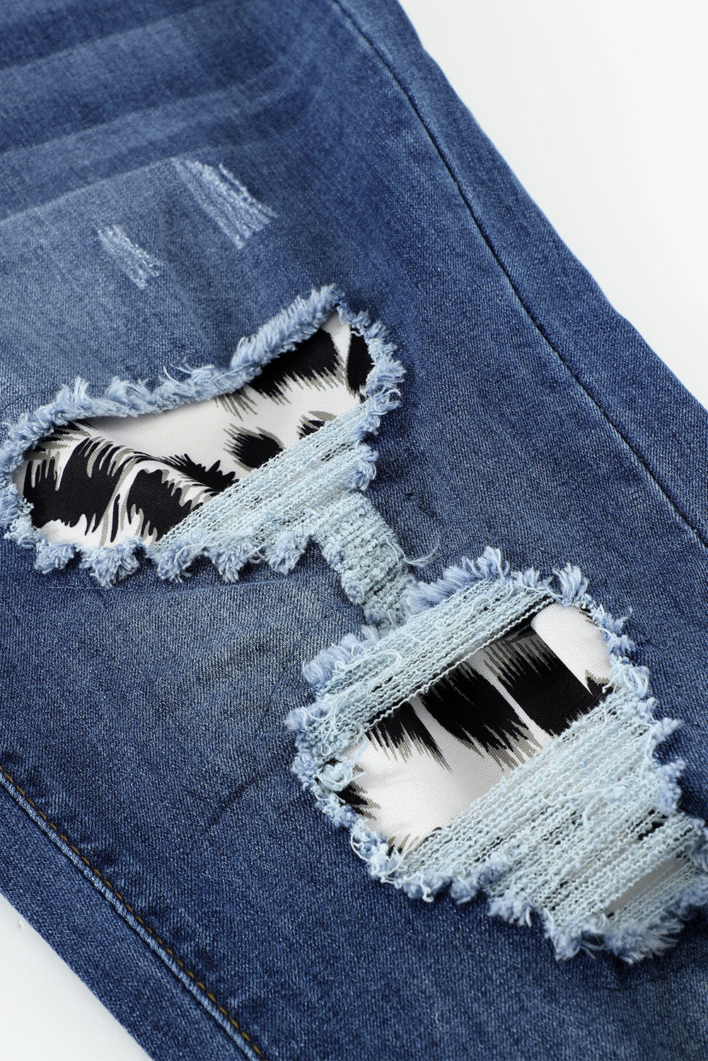 Plus Size Animal Print Lined Destroyed Jeans