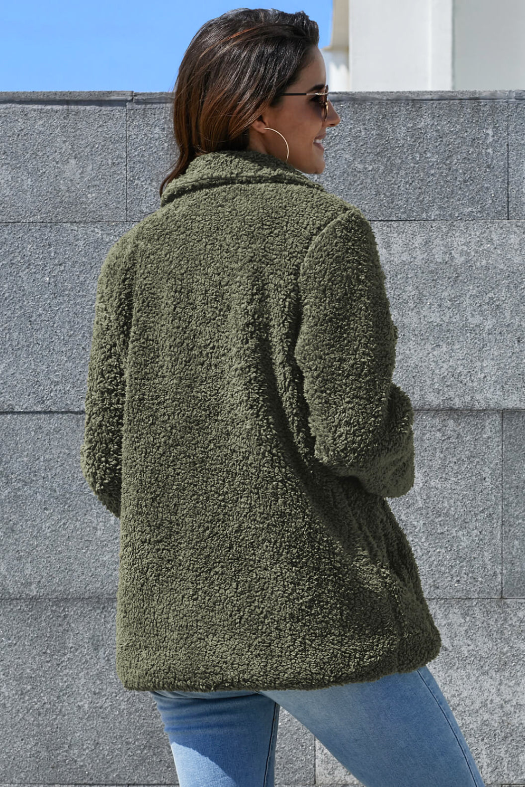 Fleece Open Front Coat with Pockets