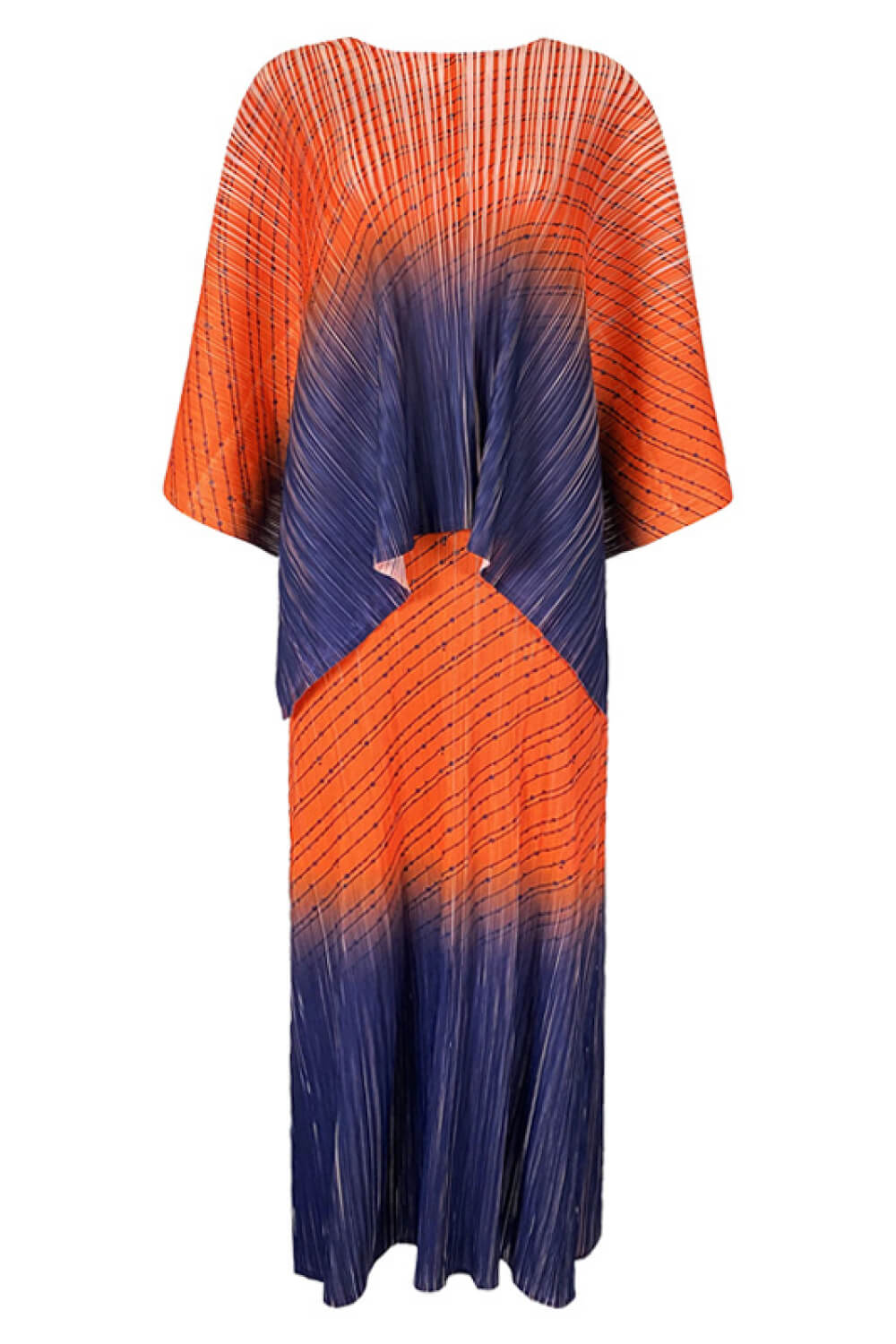 Gradient Accordion Pleated Top and Sleeveless Maxi Dress Set