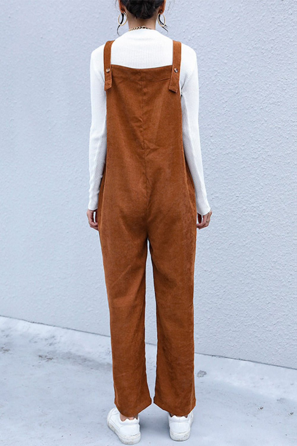 Corduroy Wide Leg Overalls with Pockets