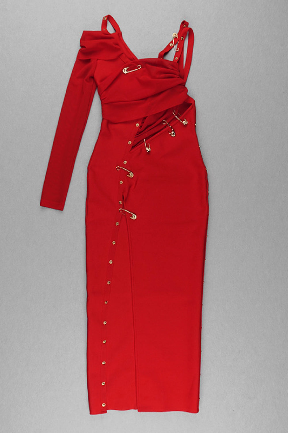 One Sleeve Pin Detail Slit Dress One Sleeve Pin Detail Slit Dress - M&R CORNERDresses Trendsi