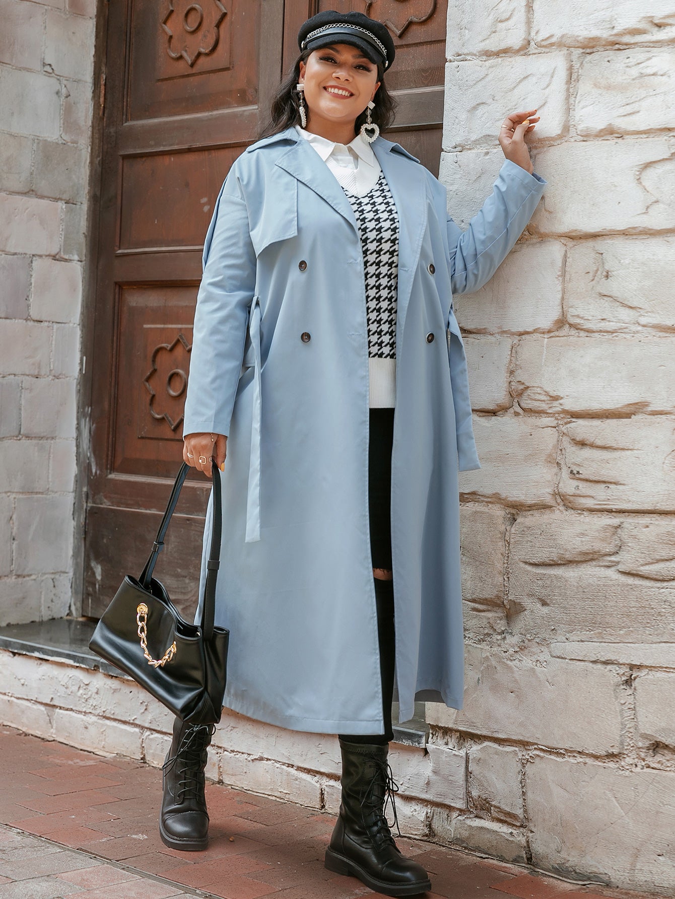Plus Size Double-Breasted Long Sleeve Trench Coat