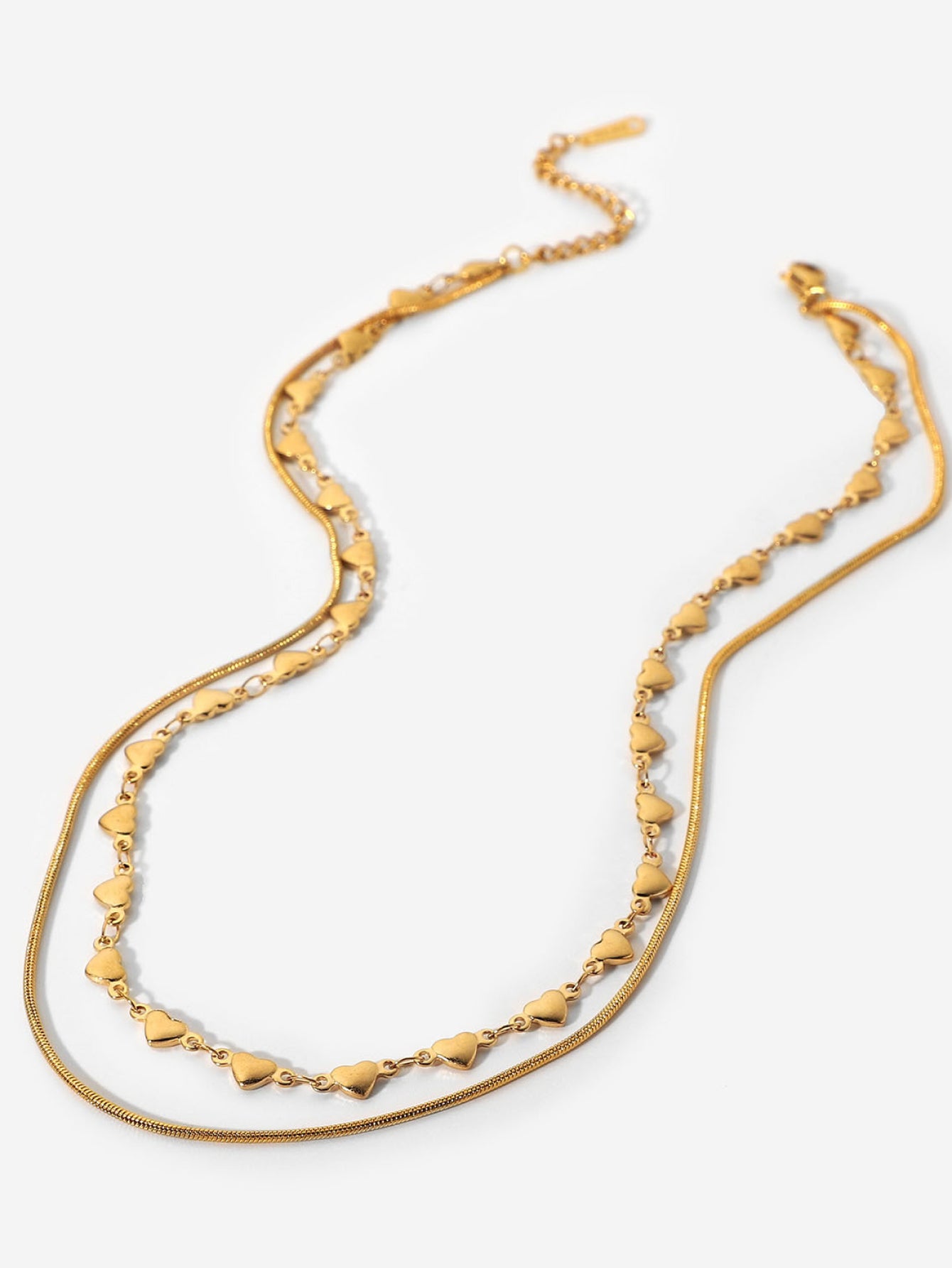 Double-Layered Heart and Snake Chain Necklace Double-Layered Heart and Snake Chain Necklace - M&R CORNER Trendsi Gold / One Size