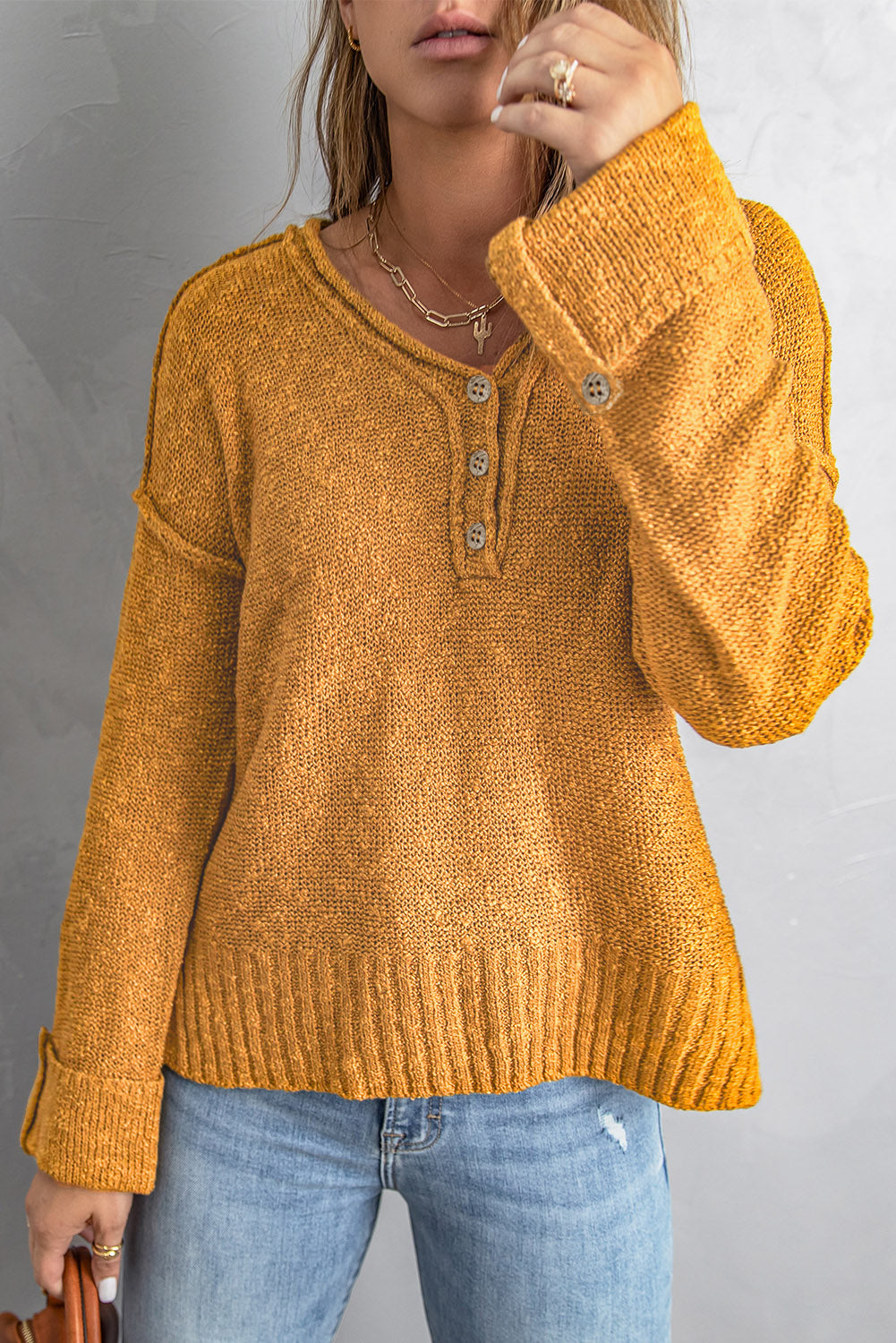 Exposed Seam Buttoned Sweater