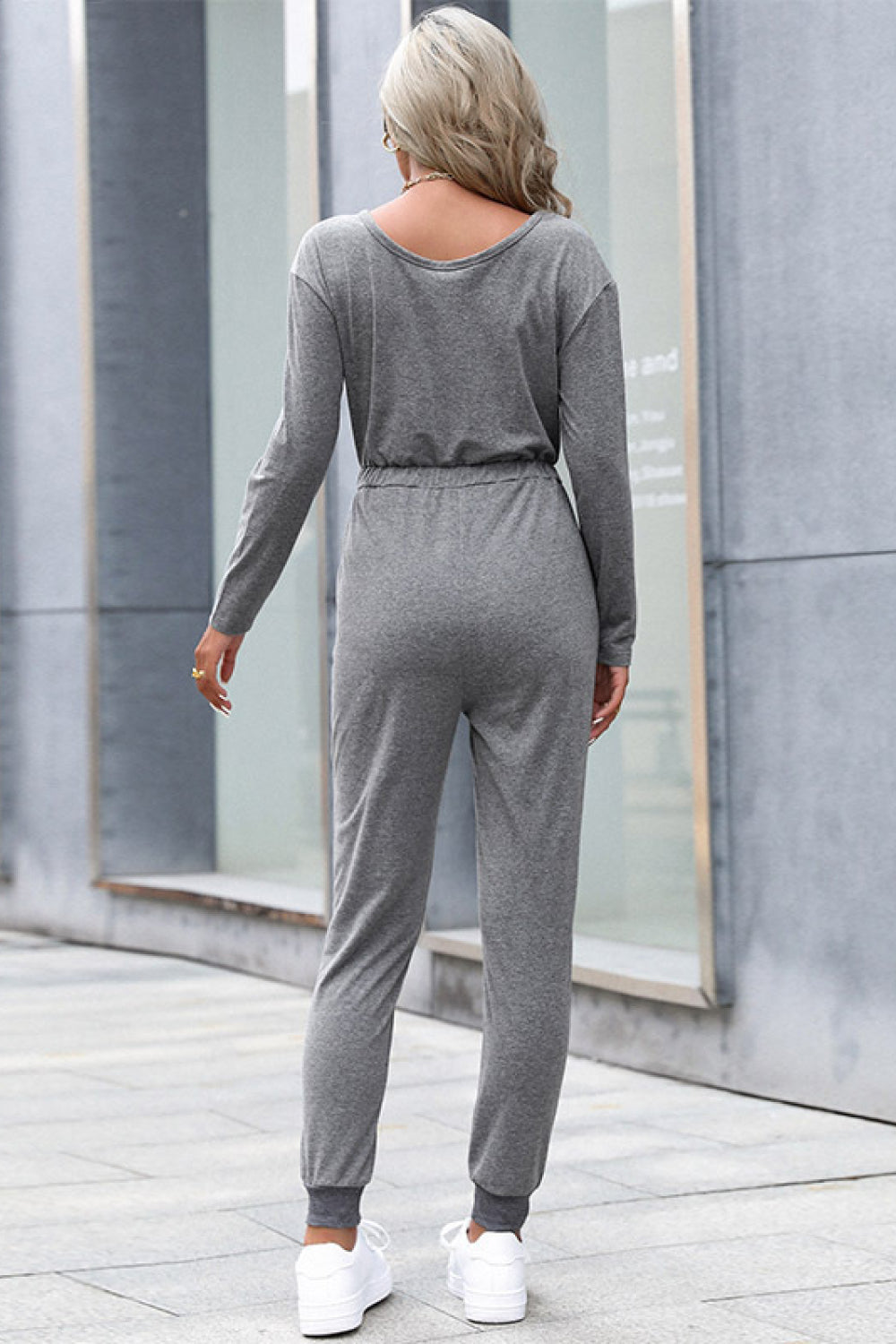 Drawstring Waist Heathered Jumpsuit