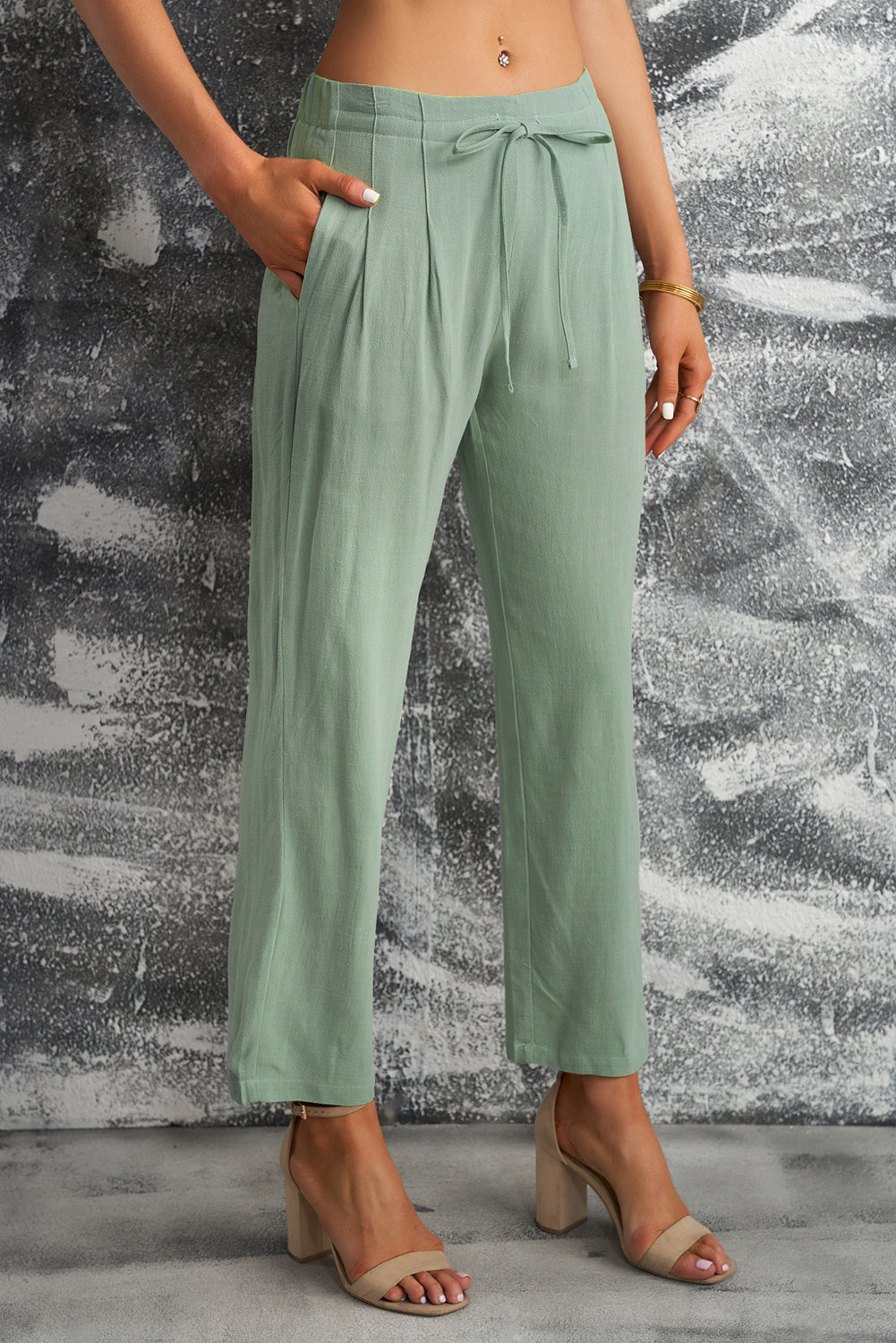 Drawstring Elastic Waist Straight Leg Pants