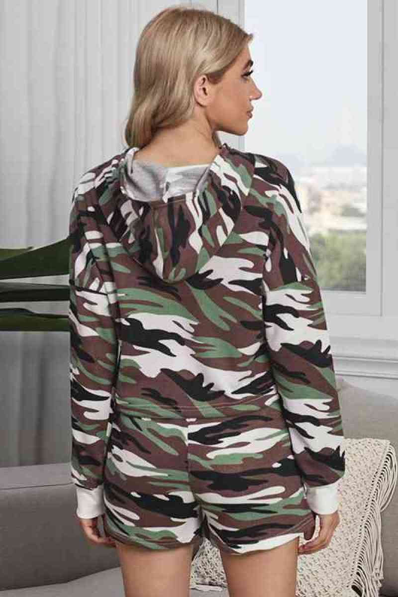 Camouflage Drawstring Hoodie & Shorts
