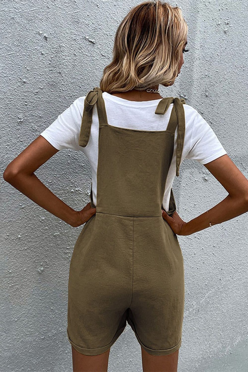 Tie Cuffed Short Overalls with Pockets Tie Cuffed Short Overalls with Pockets - M&R CORNER Trendsi