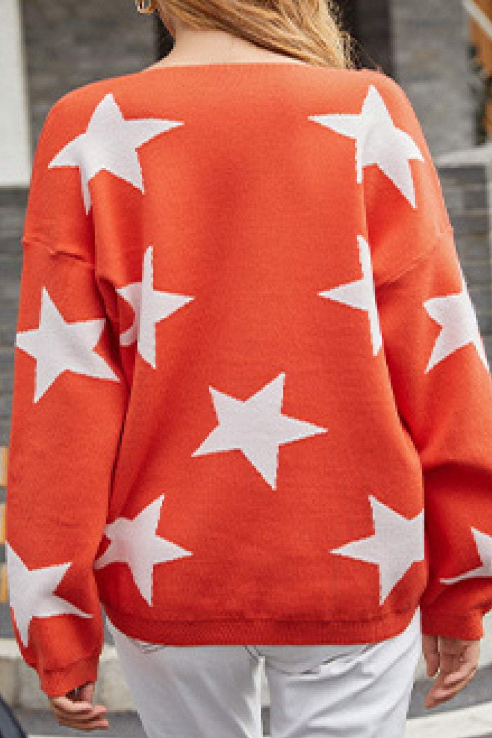 Star Print V-Neck Pullover Sweater