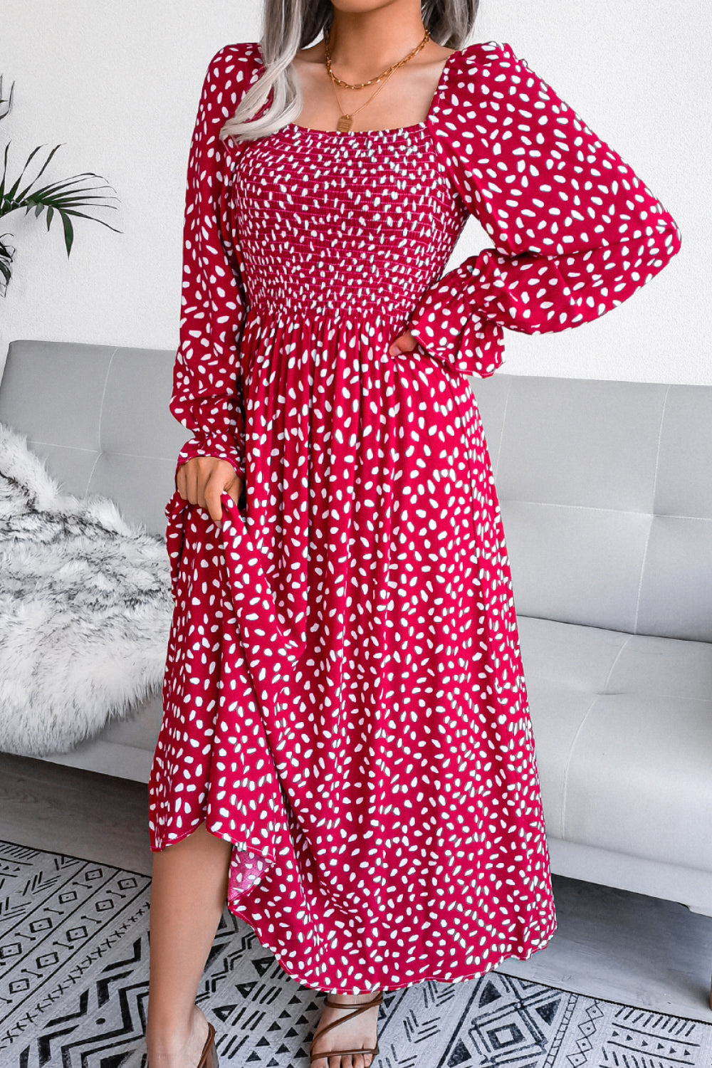 Floral Smocked Flared Sleeve Maxi Dress